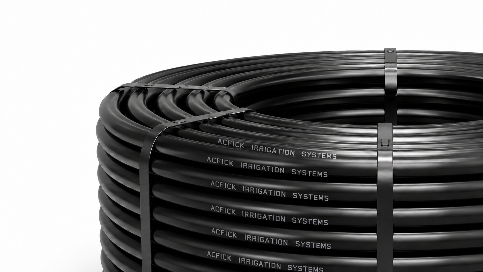 Coiled black ACFICK irrigation hose bundle